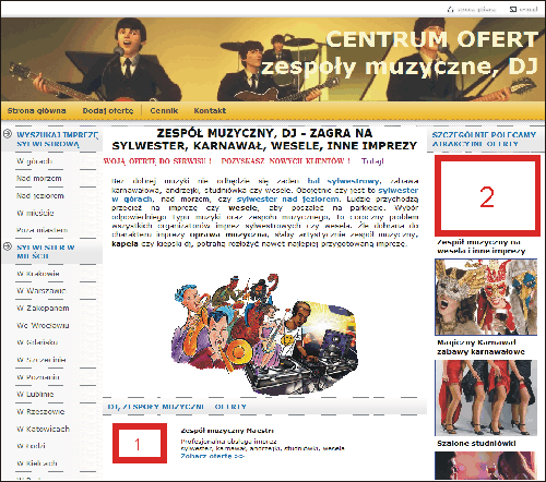 Tanie zespoły muzyczne - położenie reklam w serwisie